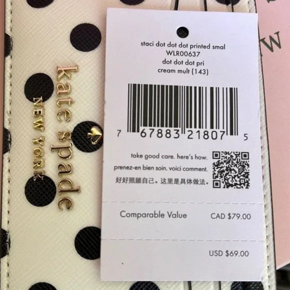 Kate Spade Staci Small Slim Cardholder Dot Printed Cream Multi - Picture 12 of 16